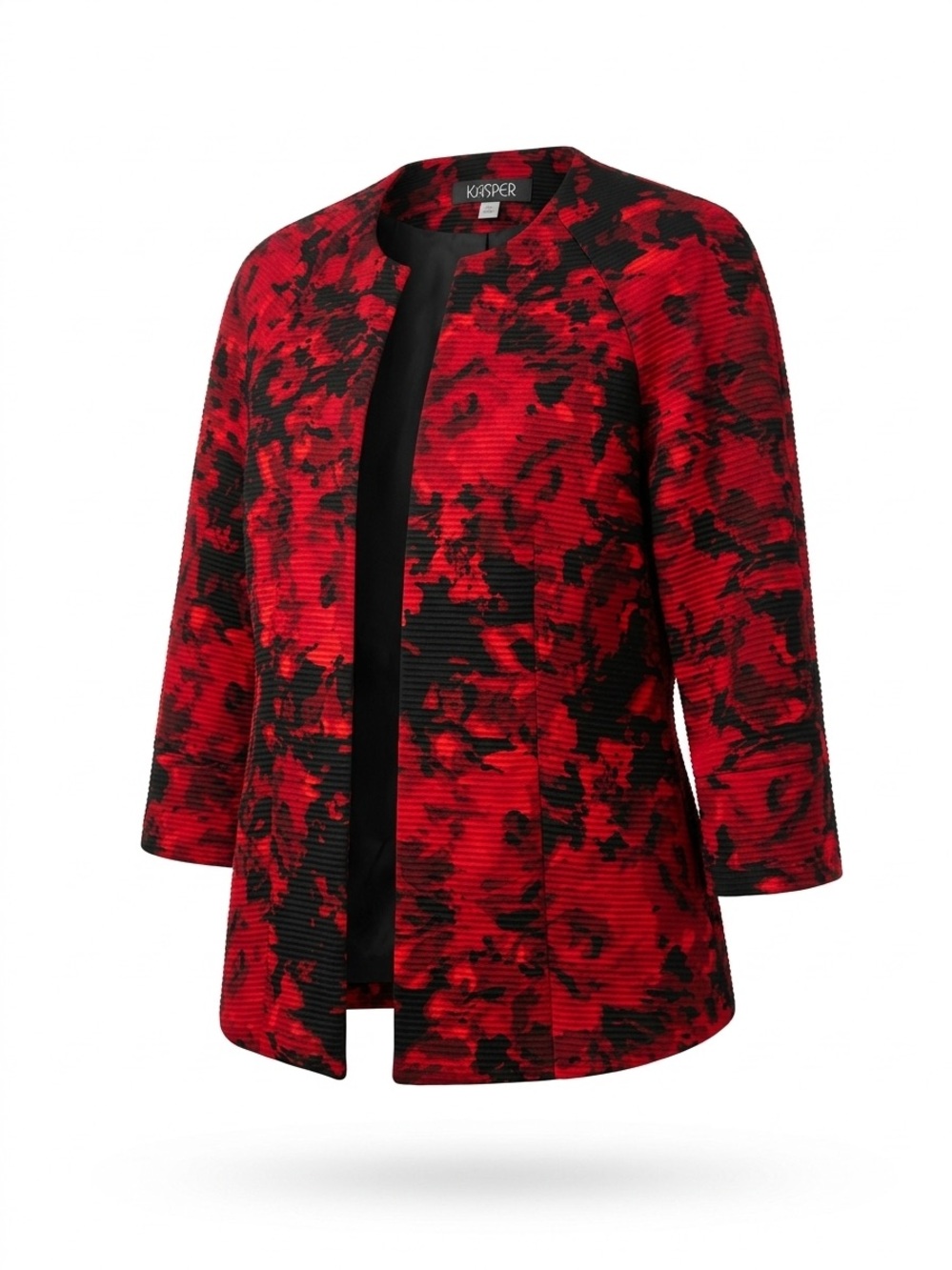 Kasper Red and Black Patterned Open-Front Jacket